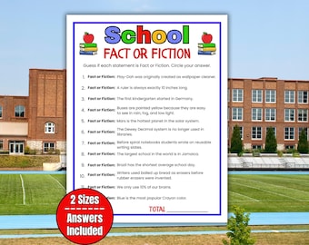 School Fact or Fiction Trivia Game, Classroom Trivia Quiz, Back to School Trivia, True or False Game, Elementary, Middle School Activity