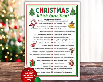 Christmas Which Came First Printable Christmas Trivia Game, Holiday Trivia for Teens, Adults, Senior Games, Family Christmas, Office Games