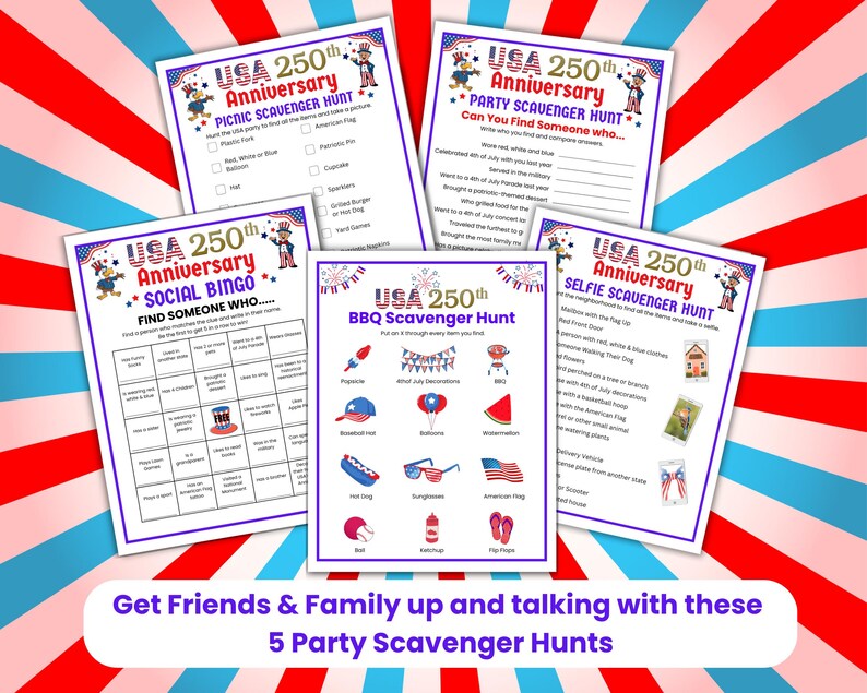 USA 250th Anniversary Game Bundle, America 250 Years, Printable 4th of ...