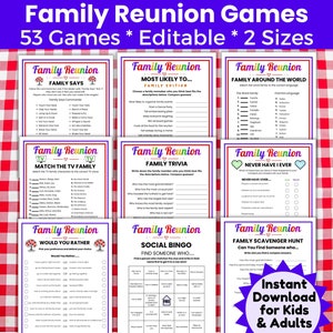 Printable Family Reunion Games for Kids and Adults, Editable Reunion party games, icebreaker games, fun family reunion ideas and activities
