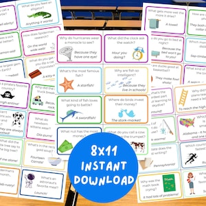 5 different Lunchbox jokes printables with silly school jokes. The lunchbox cards are 8x11 in size and instant download.