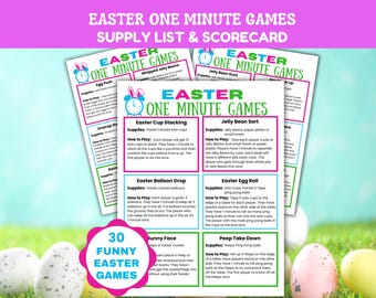 Easter Minute to Win It Games, Quick One Minute Games, Easter Activities for Kids, Teens Adults, Easter Party Games, Easter Family Games