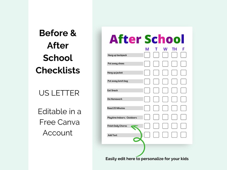 Editable Before and After School Routine Charts, Daily Checklists, Kids ...
