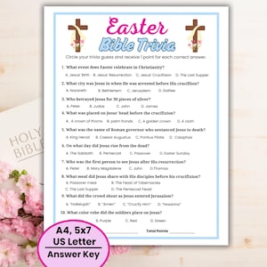 Easter Bible Trivia Game, Bible Game, Easter Trivia Questions, Christian Game, Palm Sunday, Bible Games for Kids, Church Games, Bible Study