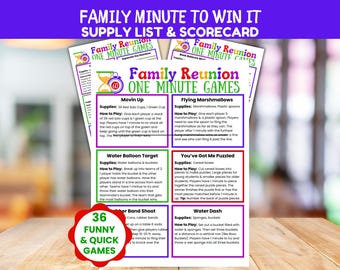Family Reunion Minute to Win It Games, Fun Games for Reunion, Quick One Minute Games, Family Reunion Games Ideas, Summer Reunion Activities