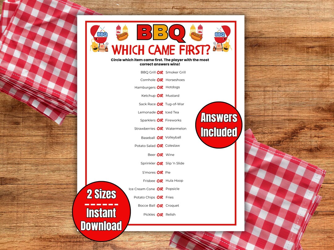BBQ Game Which Came First, BBQ Trivia, Fun Barbecue Party Games, Family ...