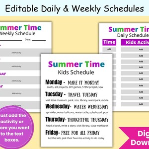Editable Summer Schedule for Kids, Daily Summer Routine Chart, Kids ...