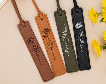 Personalized Leather Bookmark,Custom Name Bookmark with Birth Month Flower,Gift for Women/Her,Book Lover Gift,Mother's Day Gift,Wedding Gift