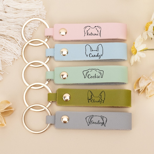 Dog Ear Keychain with Name,Personalized Leather Keychain,Birthday Gifts,Gift for Women,Dog Dad Gift,Dog Mom Gift,Pet Lovers,Bag Tags