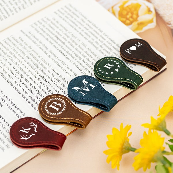 Personalized Leather Magnetic Bookmarks,Vintage Handmade Bookmark,Custom Name Leather Bookmark,Reader Gifts,Birthday Gift for Him,Mens Gift