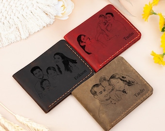 Personalized Photo Mens Wallet,Custom Engraved Photo Leather Wallet,Memory Gift,Anniversary Gifts for Him,Gifts for Dad,Father's Day Gift