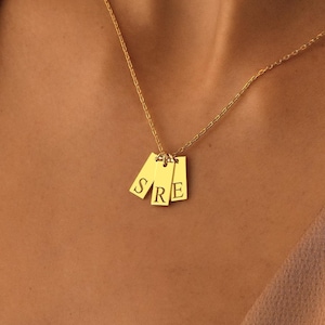14K Gold Custom Bar Tag Initial Necklace , Name Tag Initial Necklace , Personalized Tag Necklace , Gold Charm Necklace,Gold Initial Necklace