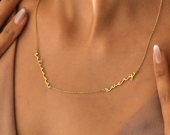 14K Gold Multiple Name Necklace , Two Name Necklace , Custom Family Name Necklace , Family Name Necklace , Name Necklace Gold , Gift for Her