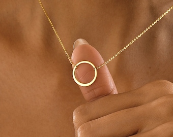 14K Gold Karma Necklace , Ring Necklace , Circle Necklace , Circle Karma Necklace , Minimalist Open Circle Necklace , Handmade Jewelry Gifts