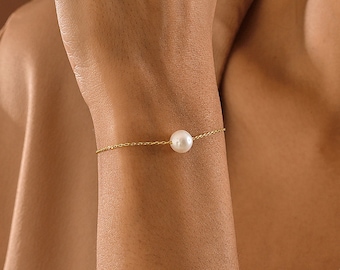 14K Gold Pearl Bracelet , Minimalist Gold Bracelet , Pearl Beaded Bracelet ,Natural Freshwater Pearl Bracelet ,Bridesmaid Gift ,Wedding Gift
