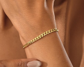 14K Gold Cuban Chain Bracelet , Curb Chain Bracelet , Cuban Link Bracelet , Unisex Bracelet , Gift for Her,Gift for Him ,Gold Chain Bracelet