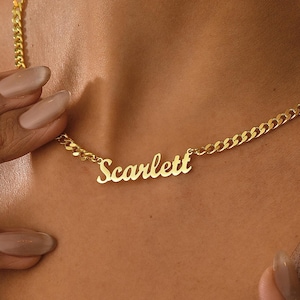14K Gold Curb Chain with Name Necklace , Personalized Name Necklace , Gold Curb Chain , Personalized Jewelry , Gold Cuban Chain , Gold Chain