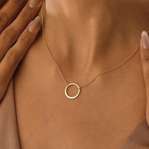 14K Gold Ring Necklace , Open Circle Karma Necklace , Karma Neckalce Jewelry , Minimalist Gold Necklace ,Birthday Gift,Layered Gold Necklace
