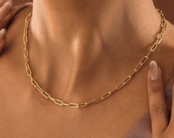 14K Gold Link Chain Necklace , Paperclip Chain Necklace , Everyday Chain Necklace , Necklaces for Women , Link Chain, Paperclip Chain,Choker