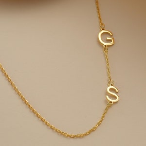 14K Gold Two Initial Sideways Necklace , Custom Initial Necklace , Family Initial Necklace , Gift for Her , Personalized Jewelry , Gold Gift