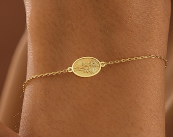 14K Gold Custom Birth Flower Charm Bracelet, Birth Month Bracelet , Gold Mother's Bracelet Gift , Bridesmaids Gift, Christmas Gifts,Birthday