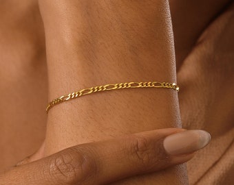 14K Gold Dainty Figaro Chain Bracelet , Bracelet for Women , Gold Chain Bracelet , Figaro Chain Bracelet , Bridesmaid Gift , Christmas Gifts