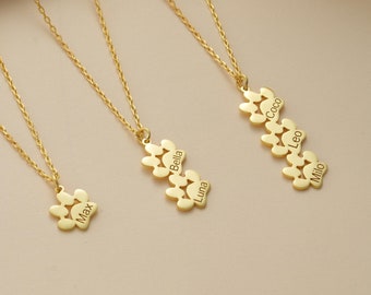 14K Gold Personalized Paw Name Necklace , Custom Paw Necklace , Paw Print Name Necklace , Pet Memorial Gift, Necklace for Women,Gift for Her