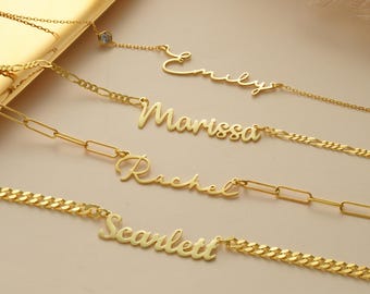 Custom 14K Gold Name Necklace, Personalized Name Jewelry , Dainty Name Necklace , Gold Women Necklace, Christmas Gifts for Her, Gift for Mom