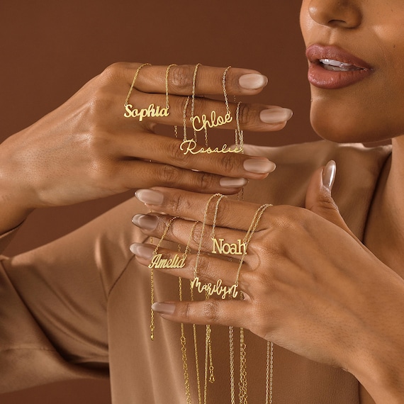 Gold Necklace Custom Mothers Day Jewelry 14K Gold Name