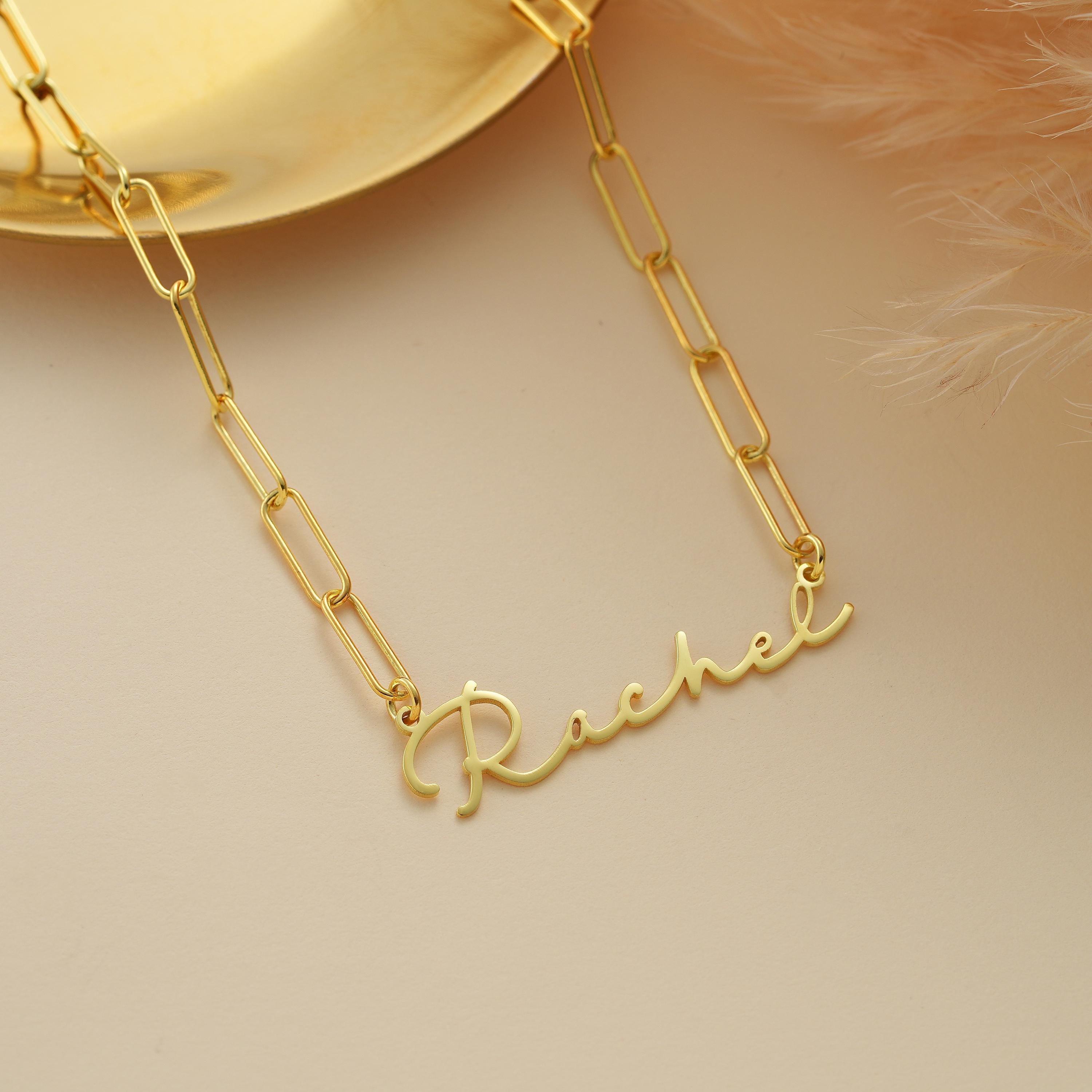 14K Gold Custom Name Necklace With Paperclip Chain Paperclip