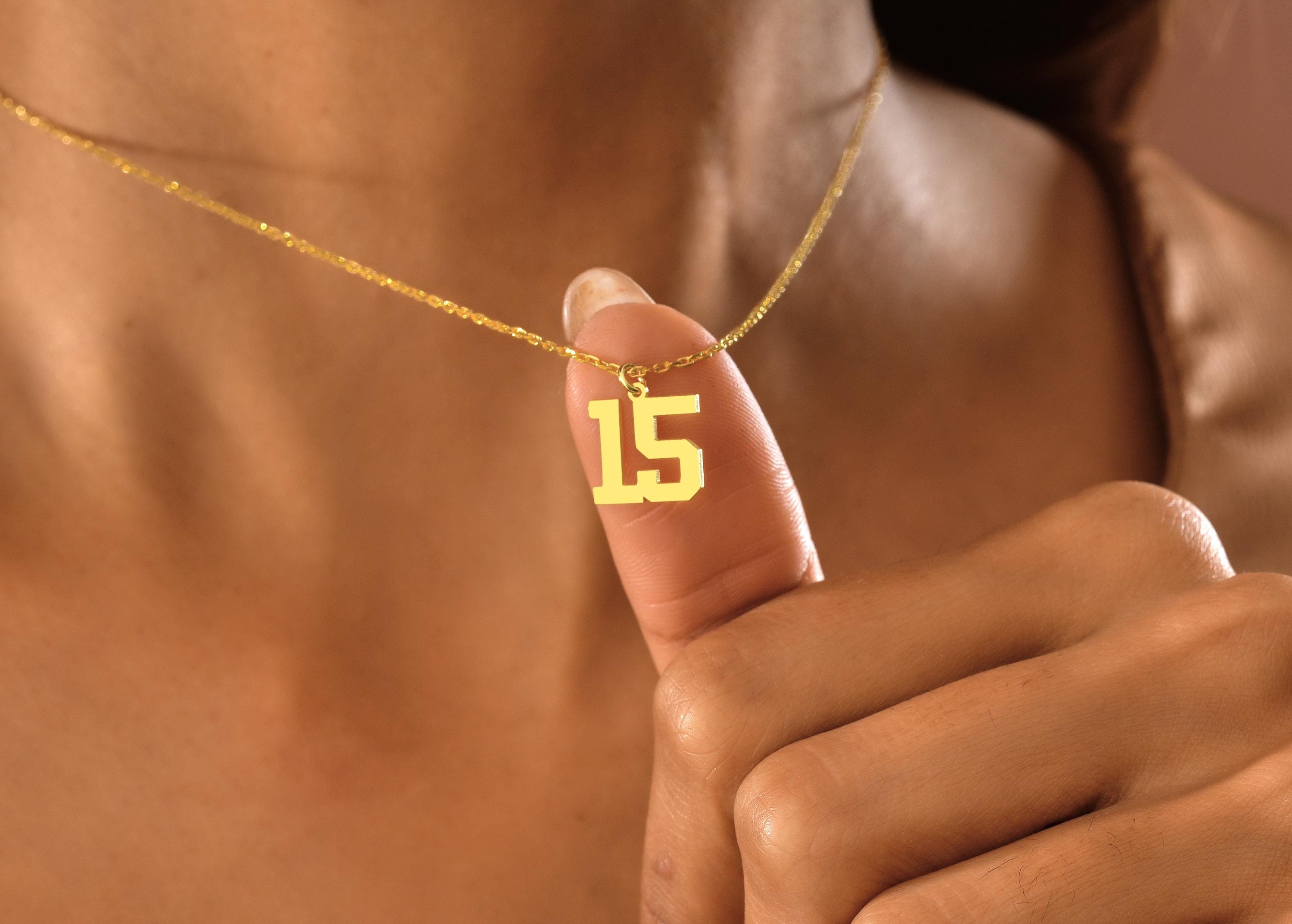 14K Gold Sport Number Necklace , Lucky Number Necklace , Sport Numbers ...