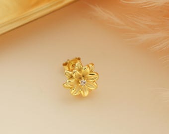 14K Gold Birth Flower Earring , Dainty Flower Earring , Birthstone Earrings , Gold Stud Earrings for Women , Gifts for Her , Christmas Gifts