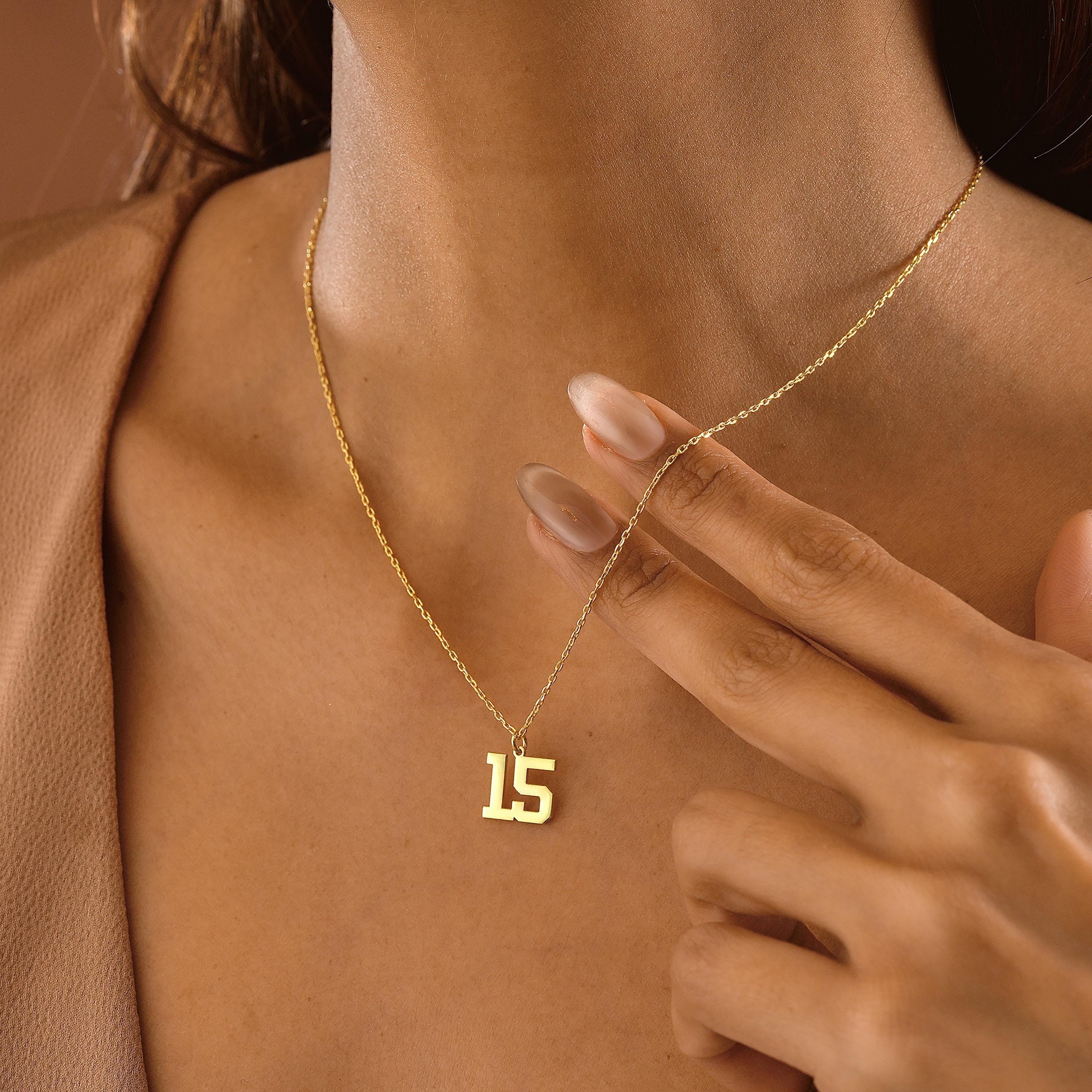14K Gold Sport Number Necklace , Lucky Number Necklace , Sport Numbers ...