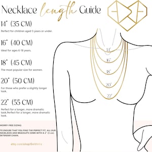 Find your ideal length with our easy chain size chart. Make your 14K Gold Name Necklace uniquely yours, choosing a chain that perfectly complements your style and story.