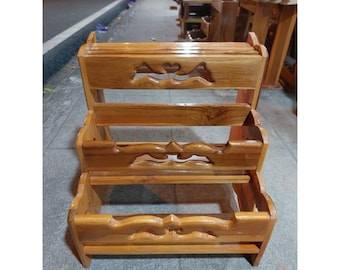 Condiment bottle shelf with knife holder, 3 layers, real teak wood.