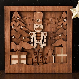 Arte a laser multicamadas de quebra-nozes de Natal SVG Mandela - arquivo de corte vetorial em camadas 3D para corte a laser, Glowforge, dxf, svg e lightburn