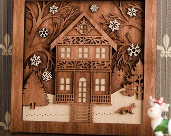 Multilayer Christmas House laser artwork SVG mandela - 3D Layered Vector cutting file for Laser cut, Glowforge, dxf, svg and lightburn