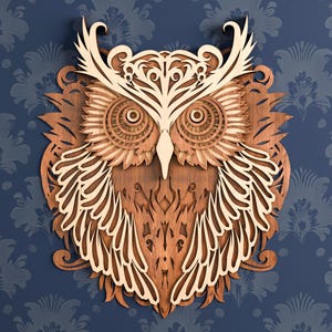 Multilayer Eule Laser Kunst Mandala - 3D Layered Vektor Schneidedatei für Laser cut, Glowforge, dxf, svg und lightburn