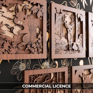 Bosdieren bundel Meerlaagse laserillustraties COMMERCILE LICENTIE - 3D gelaagde vectorsnijbestand voor lasersnijden, dxf, svg en lightburn