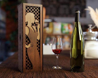 Wooden wine bottle gift box - Elegant Woman Theme - 3D Layered Vector cutting file for Laser cut, Glowforge, dxf, svg and lightburn Gift Box