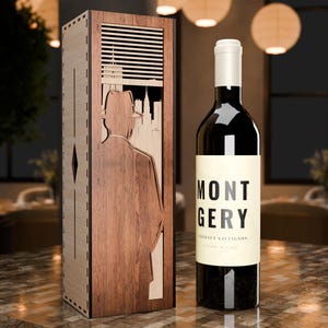 Scatola regalo in legno per bottiglia di vino - Tema Manhattan - File di taglio vettoriale a strati 3D per taglio laser, Glowforge, dxf, svg e lightburn. Scatola regalo
