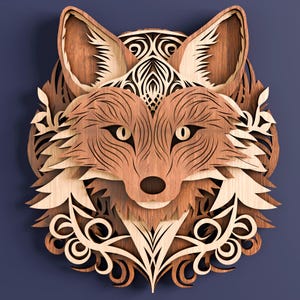Multilayer Layered Fuchs Laser Kunstwerk Mandala - 3D Layered Vektor Schneidedatei für Glowforge, dxf, svg und lightburn