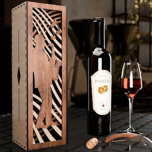 Drewniane pudełko na wino - motyw Jazz Player - 3D warstwowy plik wektorowy do cięcia laserowego, Glowforge, dxf, svg i lightburn Pudełko na prezent