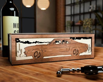 Caja de regalo de madera para botella de vino - Tema de conductor de coche - Archivo de corte vectorial en capas 3D para corte láser, Glowforge, dxf, SVG y Lightburn Caja de regalo