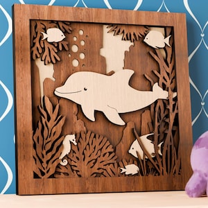Multilayer Süßer Delfin laser Grafik SVG Mandela - 3D Layered Vektor Schneidedatei für Laser cut, Glowforge, dxf, svg und lightburn