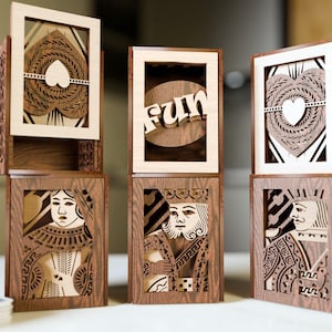 Decoratieve houten kisten met speelkaartontwerp kaartendoos, verjaardagsdoos Vaderdagcadeau Digitale download snijbestand voor lasercutter snijden