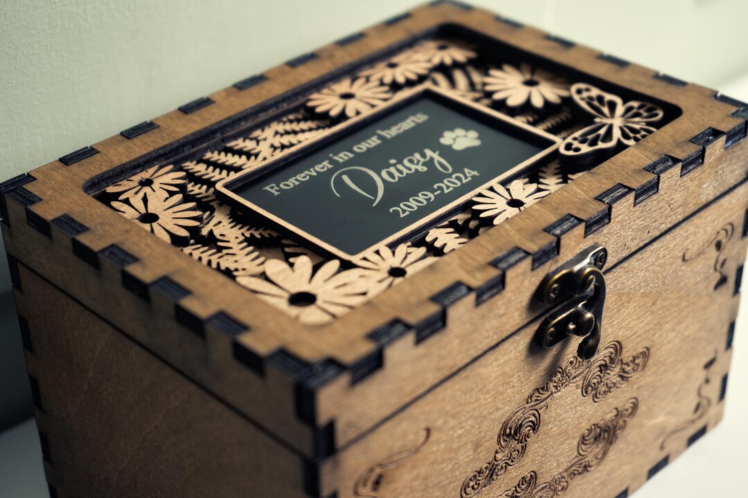 Personalised Layered Wood Box Pet Memorial Remembrance Ashes Urn ...