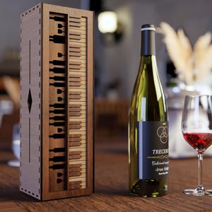 Drewniane pudełko na wino - Motyw fortepianu - 3D warstwowy plik wektorowy do cięcia laserowego, Glowforge, dxf, svg i lightburn Pudełko na prezent