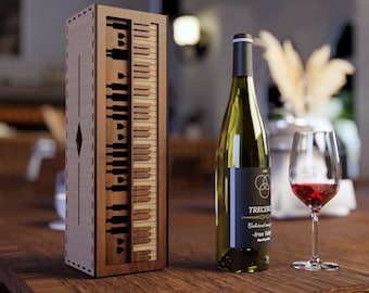 Wooden wine bottle gift box - Piano Theme - 3D Layered Vector cutting file for Laser cut, Glowforge, dxf, svg and lightburn Gift Box