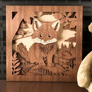 Oeuvre d'art laser renard mignon multicouche mandela SVG - fichier de découpe 3D vectoriel en couches pour découpe laser, Glowforge, dxf, svg et décoloration